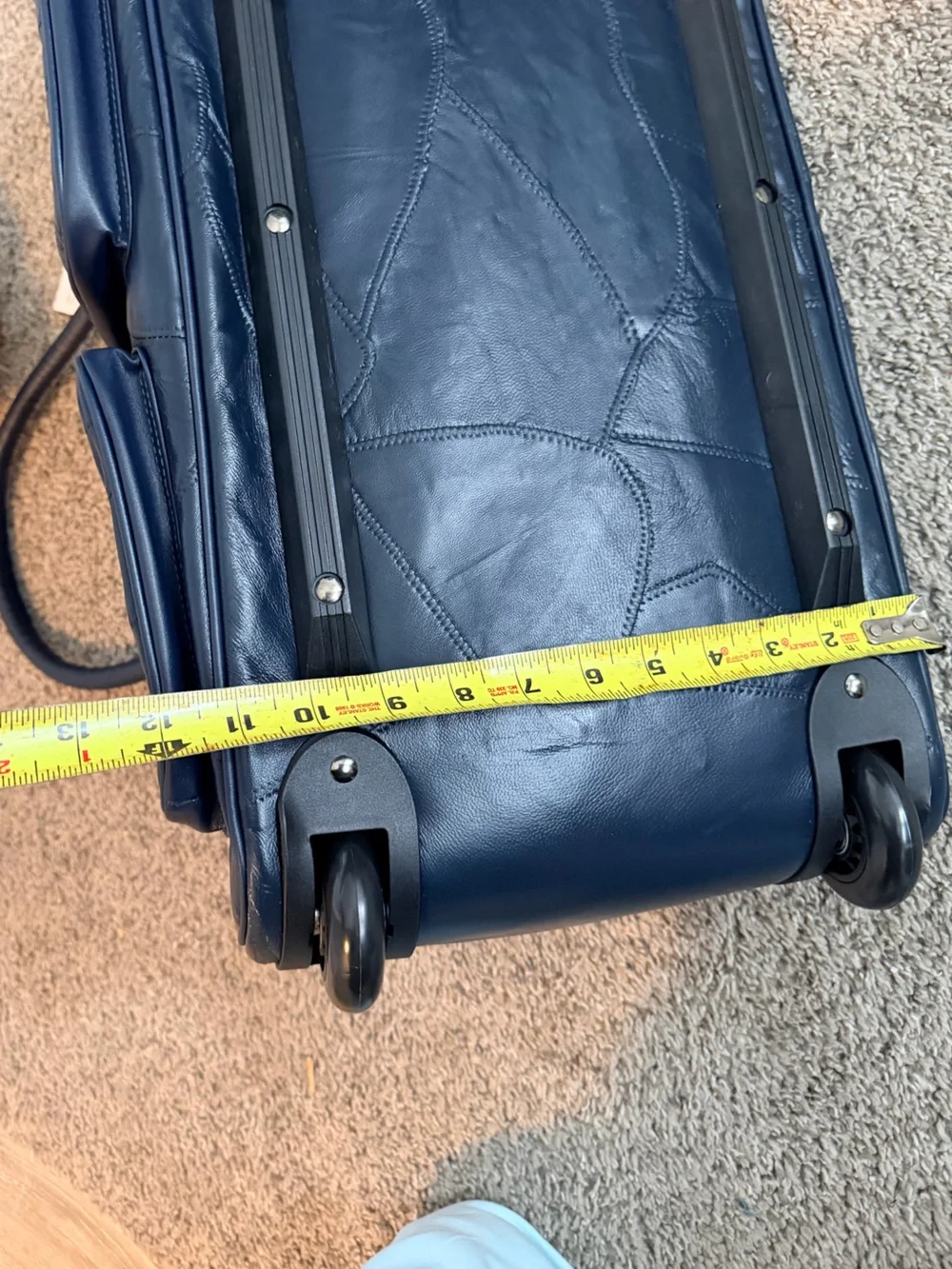 Navy Vintage Patchwork Genuine Leather Travel Carry-On Bag with Multi-Pockets